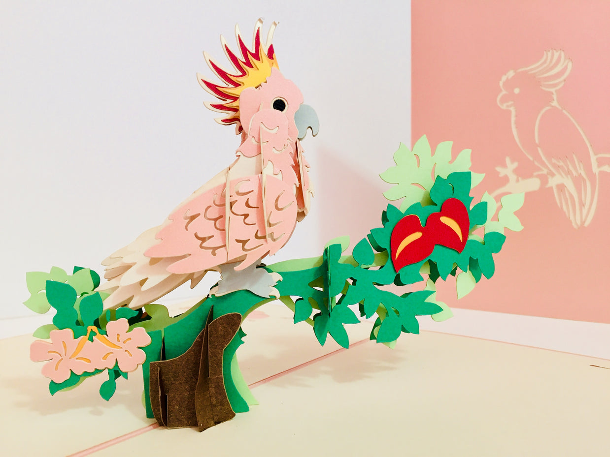 Metallic Pink Major Mitchell's Cockatoo Bird Origami Pop Cards 3D Pop Up Greeting Card Happy Birthday Thank You Handmade Gift Thinking of You Blank Card for Any Occasion Happy Mother's Day Happy Father's Australiana Birds