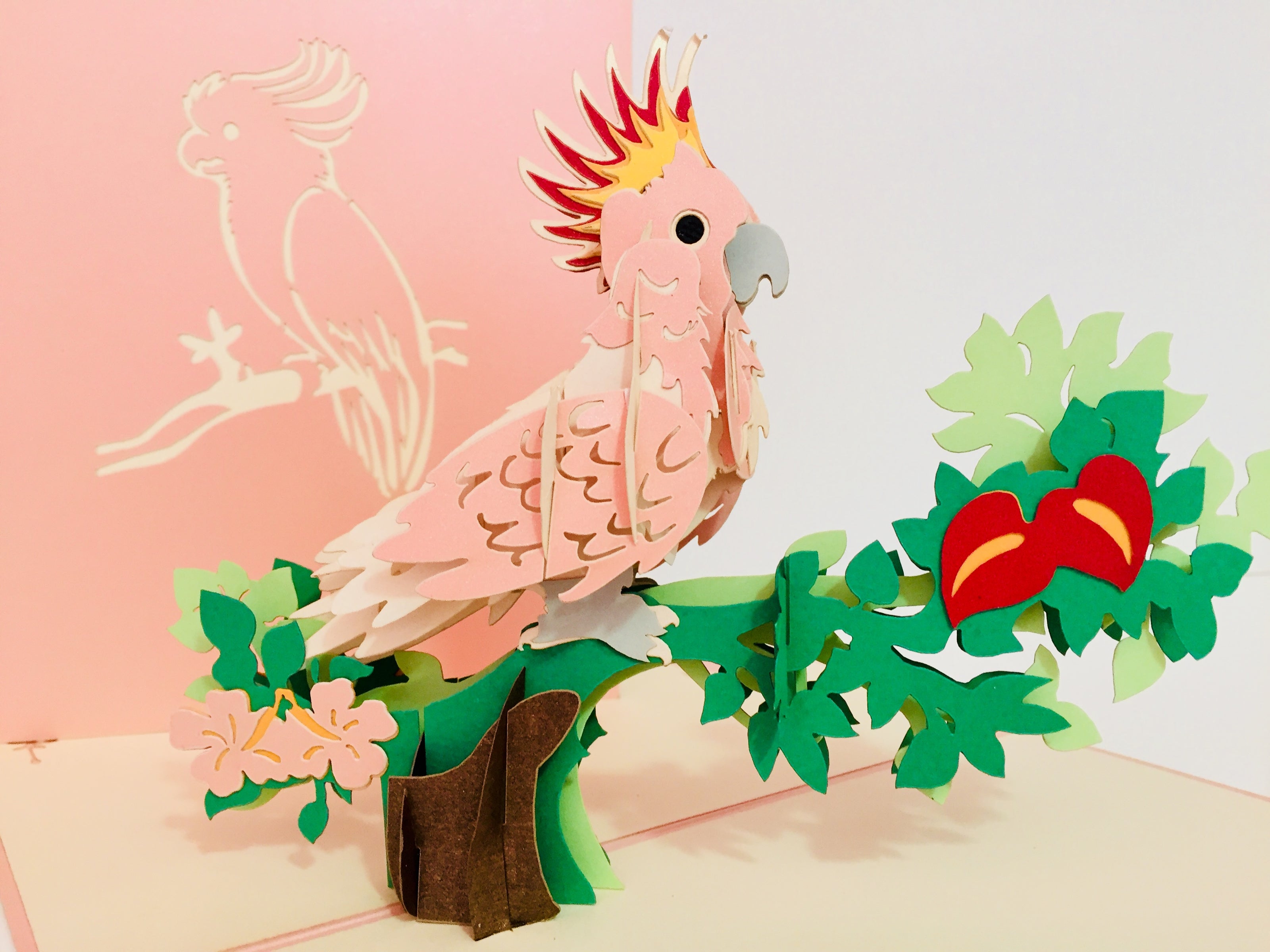 Metallic Pink Major Mitchell's Cockatoo Bird Origami Pop Cards 3D Pop Up Greeting Card Happy Birthday Thank You Handmade Gift Thinking of You Blank Card for Any Occasion Happy Mother's Day Happy Father's Australiana Birds