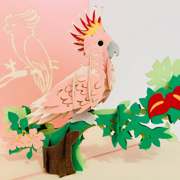 Metallic Pink Major Mitchell's Cockatoo Bird Origami Pop Cards 3D Pop Up Greeting Card Happy Birthday Thank You Handmade Gift Thinking of You Blank Card for Any Occasion Happy Mother's Day Happy Father's Australiana Birds