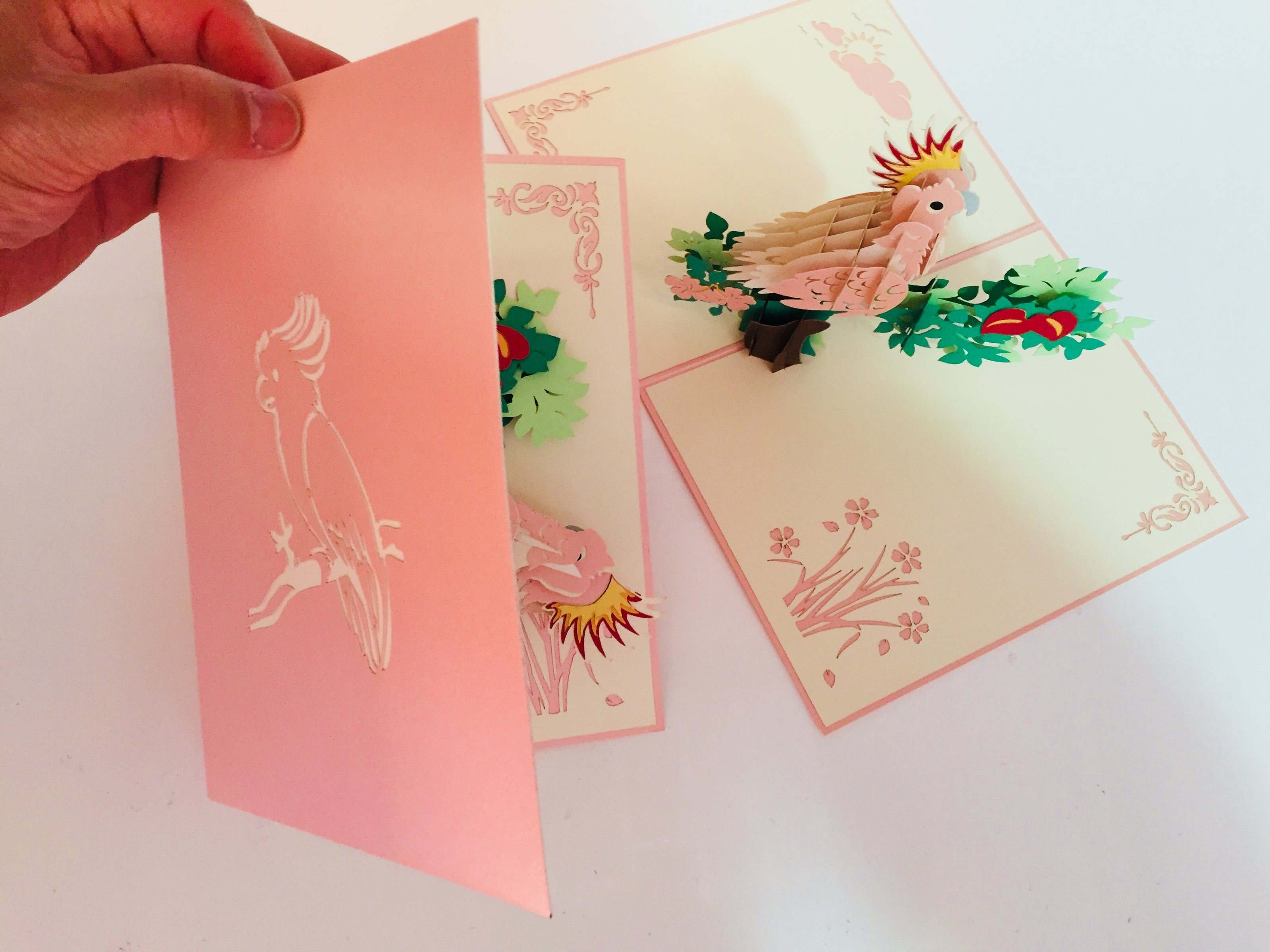 Metallic Pink Major Mitchell's Cockatoo Bird Origami Pop Cards 3D Pop Up Greeting Card Happy Birthday Thank You Handmade Gift Thinking of You Blank Card for Any Occasion Happy Mother's Day Happy Father's Australiana Birds