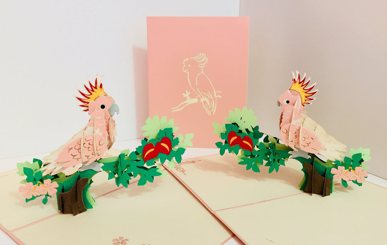 Metallic Pink Major Mitchell's Cockatoo Bird Origami Pop Cards 3D Pop Up Greeting Card Happy Birthday Thank You Handmade Gift Thinking of You Blank Card for Any Occasion Happy Mother's Day Happy Father's Australiana Birds