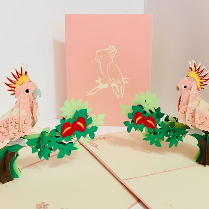Metallic Pink Major Mitchell's Cockatoo Bird Origami Pop Cards 3D Pop Up Greeting Card Happy Birthday Thank You Handmade Gift Thinking of You Blank Card for Any Occasion Happy Mother's Day Happy Father's Australiana Birds