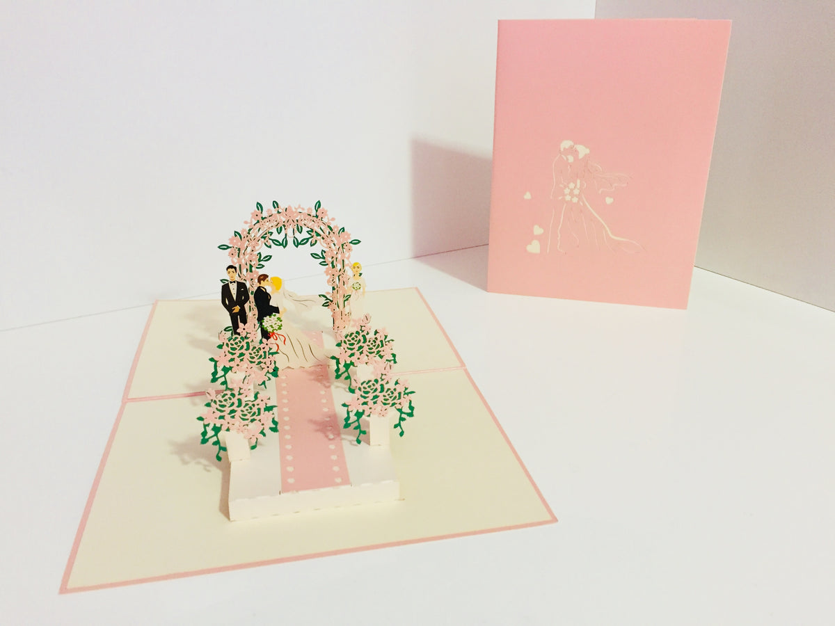 Metallic Pink Wedding Classic with Bridesmaid & Best Man Created by Origami Pop Cards – 3D Pop Up Greeting Cards, Australian Design & Handmade, 3D Pop Up Magical Paper Cards, Handmade Pop Up Cards Celebrate Love Anniversary Heart Fell and Romantic
