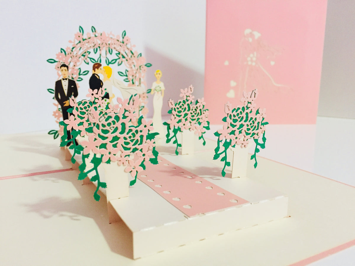 Metallic Pink Wedding Classic with Bridesmaid & Best Man Created by Origami Pop Cards – 3D Pop Up Greeting Cards, Australian Design & Handmade, 3D Pop Up Magical Paper Cards, Handmade Pop Up Cards Celebrate Love Anniversary Heart Fell and Romantic