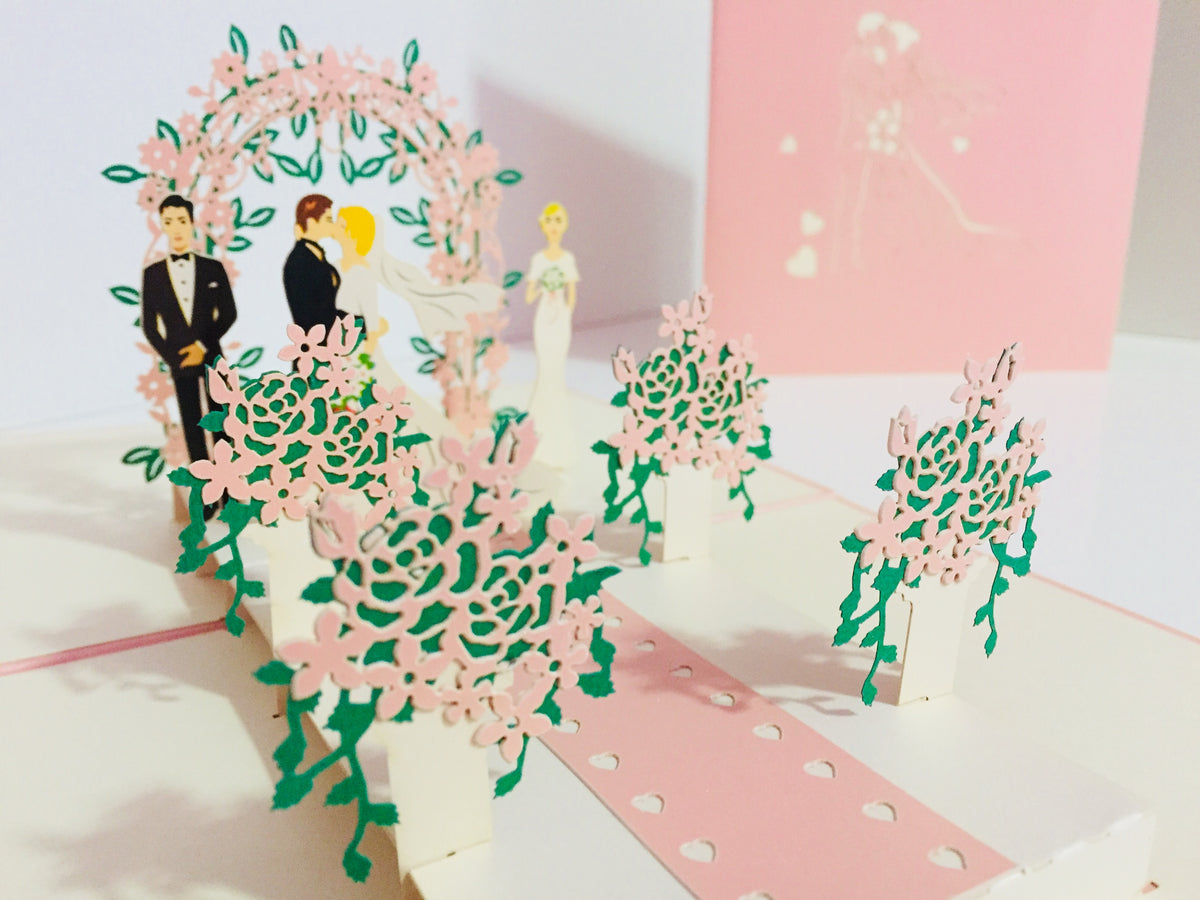 Metallic Pink Wedding Classic with Bridesmaid & Best Man Created by Origami Pop Cards – 3D Pop Up Greeting Cards, Australian Design & Handmade, 3D Pop Up Magical Paper Cards, Handmade Pop Up Cards Celebrate Love Anniversary Heart Fell and Romantic