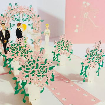 Metallic Pink Wedding Classic with Bridesmaid & Best Man Created by Origami Pop Cards – 3D Pop Up Greeting Cards, Australian Design & Handmade, 3D Pop Up Magical Paper Cards, Handmade Pop Up Cards Celebrate Love Anniversary Heart Fell and Romantic