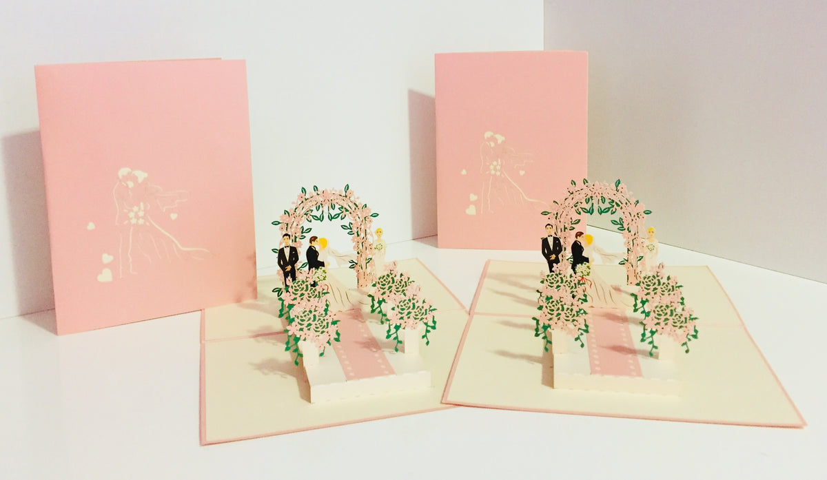 Metallic Pink Wedding Classic with Bridesmaid & Best Man Created by Origami Pop Cards – 3D Pop Up Greeting Cards, Australian Design & Handmade, 3D Pop Up Magical Paper Cards, Handmade Pop Up Cards Celebrate Love Anniversary Heart Fell and Romantic