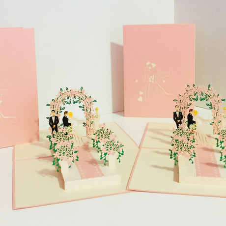 Metallic Pink Wedding Classic with Bridesmaid & Best Man Created by Origami Pop Cards – 3D Pop Up Greeting Cards, Australian Design & Handmade, 3D Pop Up Magical Paper Cards, Handmade Pop Up Cards Celebrate Love Anniversary Heart Fell and Romantic