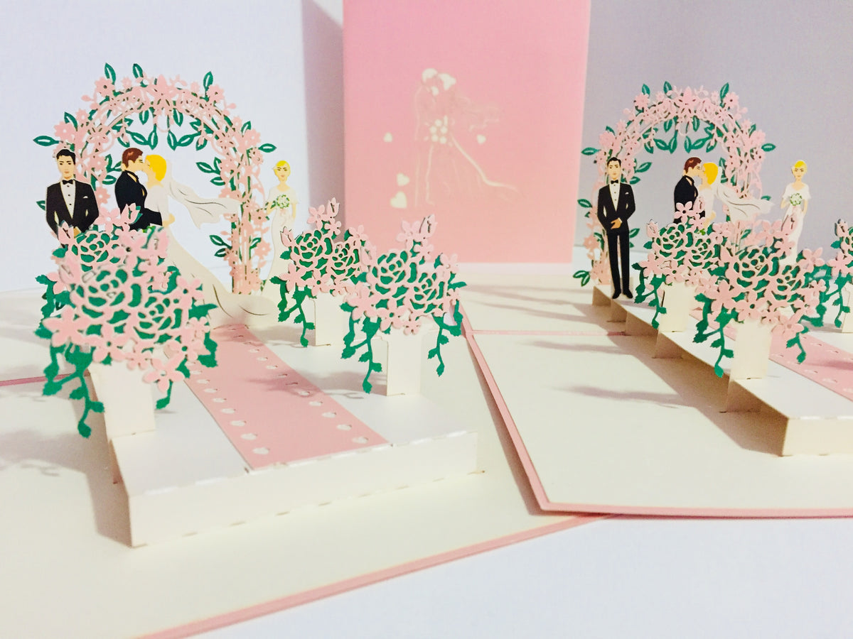 Metallic Pink Wedding Classic with Bridesmaid & Best Man Created by Origami Pop Cards – 3D Pop Up Greeting Cards, Australian Design & Handmade, 3D Pop Up Magical Paper Cards, Handmade Pop Up Cards Celebrate Love Anniversary Heart Fell and Romantic