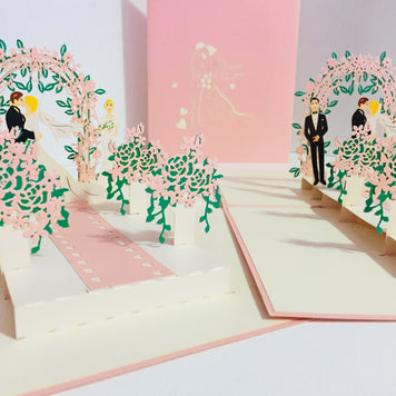 Metallic Pink Wedding Classic with Bridesmaid & Best Man Created by Origami Pop Cards – 3D Pop Up Greeting Cards, Australian Design & Handmade, 3D Pop Up Magical Paper Cards, Handmade Pop Up Cards Celebrate Love Anniversary Heart Fell and Romantic