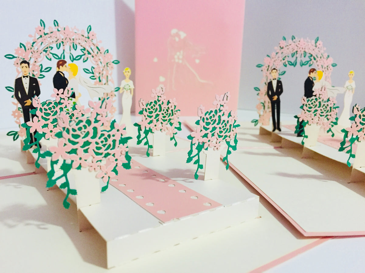 Metallic Pink Wedding Classic with Bridesmaid & Best Man Created by Origami Pop Cards – 3D Pop Up Greeting Cards, Australian Design & Handmade, 3D Pop Up Magical Paper Cards, Handmade Pop Up Cards Celebrate Love Anniversary Heart Fell and Romantic