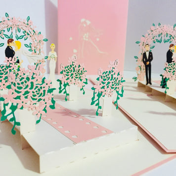 Metallic Pink Wedding Classic with Bridesmaid & Best Man Created by Origami Pop Cards – 3D Pop Up Greeting Cards, Australian Design & Handmade, 3D Pop Up Magical Paper Cards, Handmade Pop Up Cards Celebrate Love Anniversary Heart Fell and Romantic