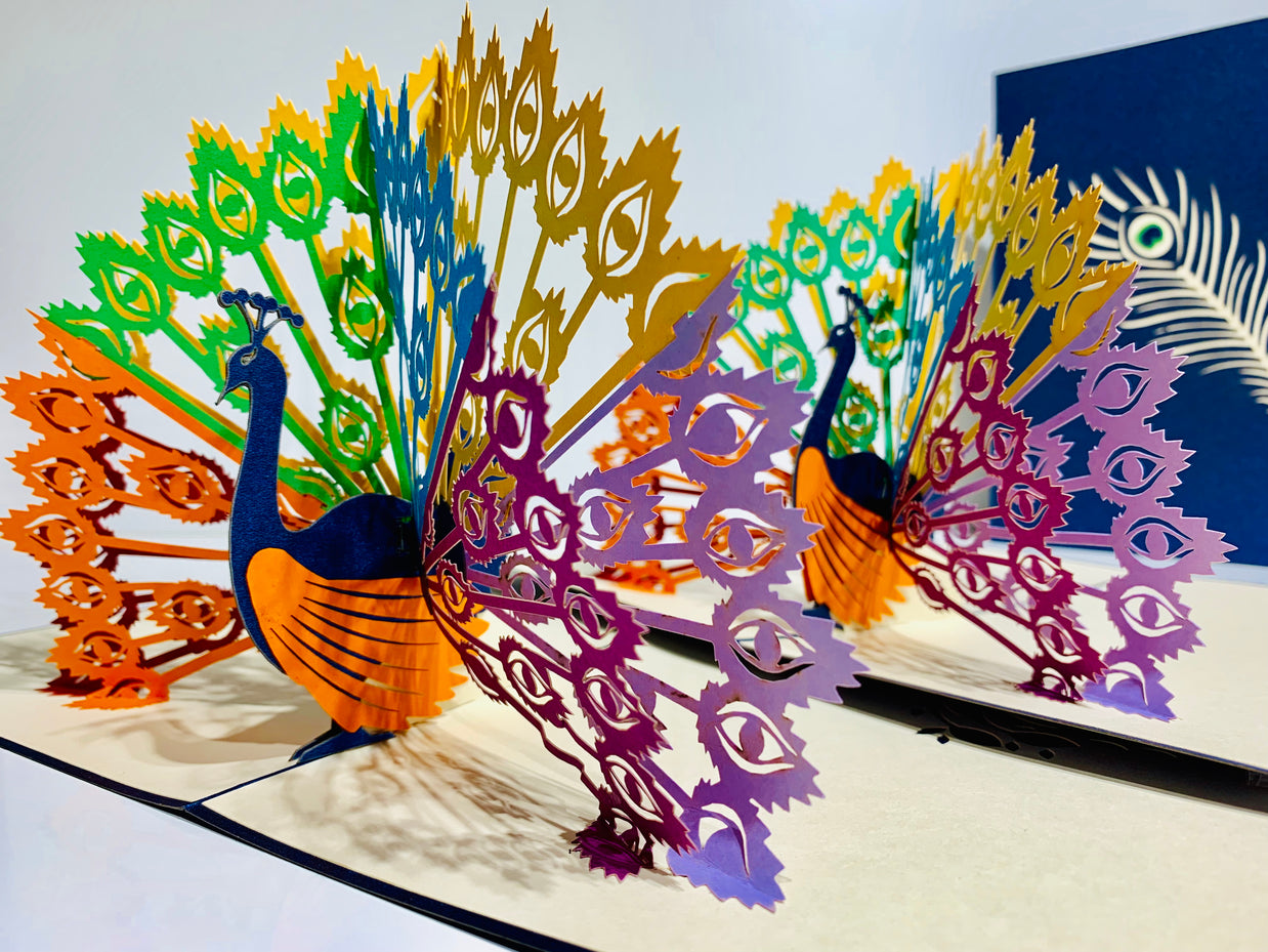 Metallic Rainbow Peacock Origami Pop Cards 3D Pop Up Greeting Card Happy Birthday Thank You Handmade Best Wishes Blank Card for Any Occasion Happy Mother's Day Happy Father's Day Celebrate the Beauty Of Nature