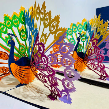 Metallic Rainbow Peacock Origami Pop Cards 3D Pop Up Greeting Card Happy Birthday Thank You Handmade Best Wishes Blank Card for Any Occasion Happy Mother's Day Happy Father's Day Celebrate the Beauty Of Nature