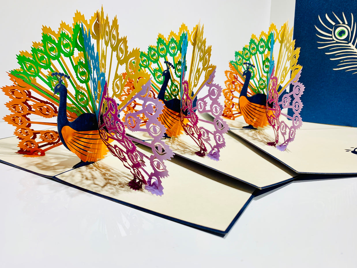 Metallic Rainbow Peacock Origami Pop Cards 3D Pop Up Greeting Card Happy Birthday Thank You Handmade Best Wishes Blank Card for Any Occasion Happy Mother's Day Happy Father's Day Celebrate the Beauty Of Nature