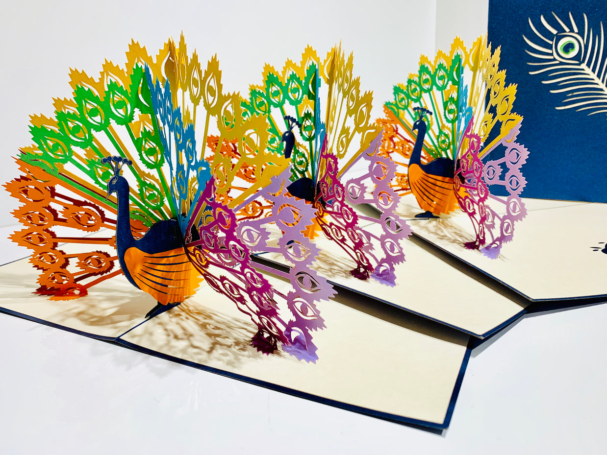 Metallic Rainbow Peacock Origami Pop Cards 3D Pop Up Greeting Card Happy Birthday Thank You Handmade Best Wishes Blank Card for Any Occasion Happy Mother's Day Happy Father's Day Celebrate the Beauty Of Nature