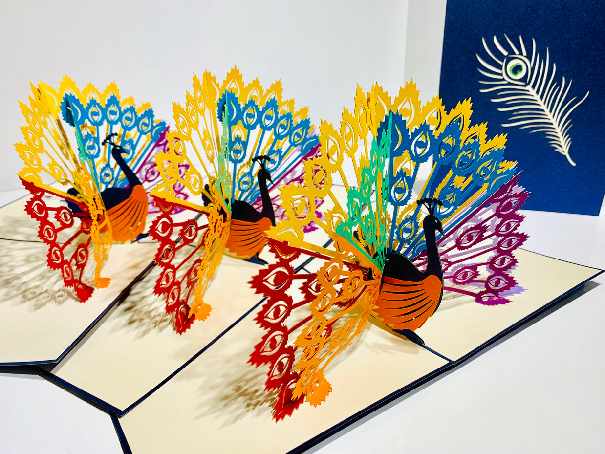 Metallic Rainbow Peacock Origami Pop Cards 3D Pop Up Greeting Card Happy Birthday Thank You Handmade Best Wishes Blank Card for Any Occasion Happy Mother's Day Happy Father's Day Celebrate the Beauty Of Nature
