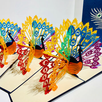 Metallic Rainbow Peacock Origami Pop Cards 3D Pop Up Greeting Card Happy Birthday Thank You Handmade Best Wishes Blank Card for Any Occasion Happy Mother's Day Happy Father's Day Celebrate the Beauty Of Nature