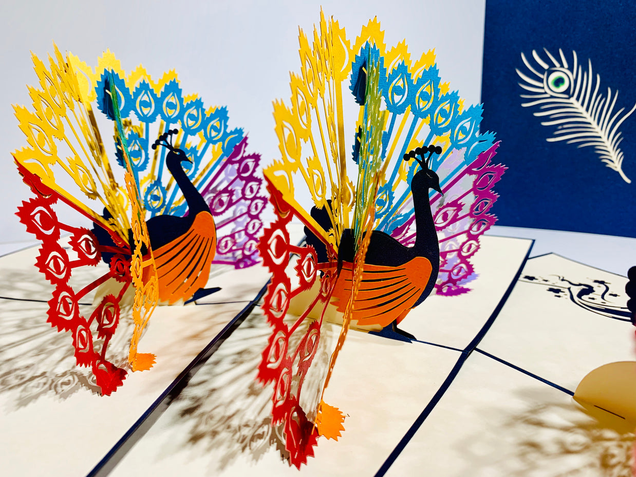 Metallic Rainbow Peacock Origami Pop Cards 3D Pop Up Greeting Card Happy Birthday Thank You Handmade Best Wishes Blank Card for Any Occasion Happy Mother's Day Happy Father's Day Celebrate the Beauty Of Nature