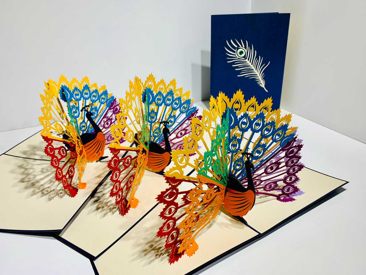 Metallic Rainbow Peacock Origami Pop Cards 3D Pop Up Greeting Card Happy Birthday Thank You Handmade Best Wishes Blank Card for Any Occasion Happy Mother's Day Happy Father's Day Celebrate the Beauty Of Nature