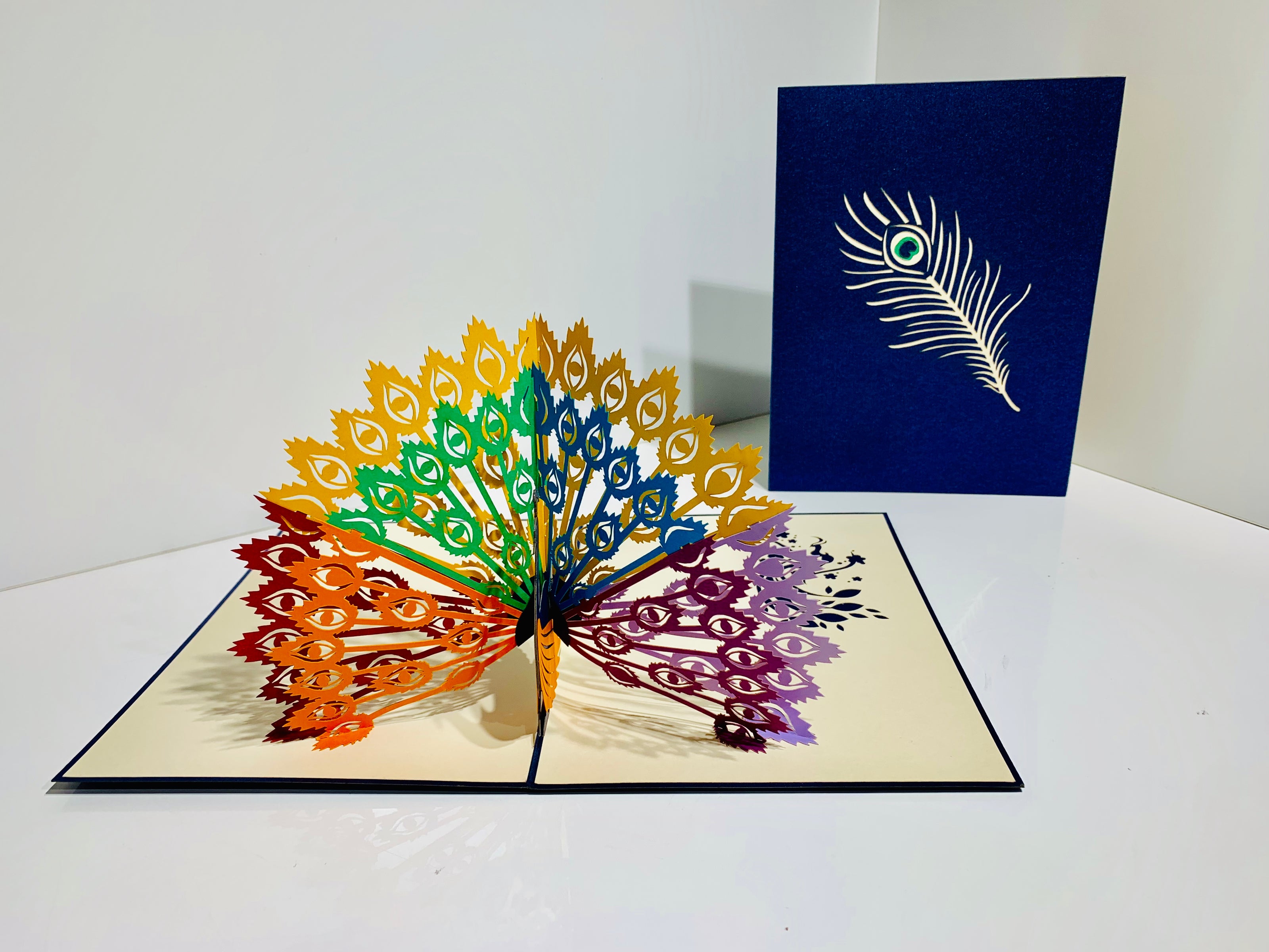 Metallic Rainbow Peacock Origami Pop Cards 3D Pop Up Greeting Card Happy Birthday Thank You Handmade Best Wishes Blank Card for Any Occasion Happy Mother's Day Happy Father's Day Celebrate the Beauty Of Nature