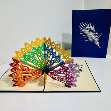 Metallic Rainbow Peacock Origami Pop Cards 3D Pop Up Greeting Card Happy Birthday Thank You Handmade Best Wishes Blank Card for Any Occasion Happy Mother's Day Happy Father's Day Celebrate the Beauty Of Nature