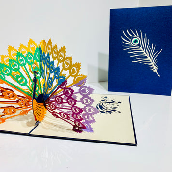Metallic Rainbow Peacock Origami Pop Cards 3D Pop Up Greeting Card Happy Birthday Thank You Handmade Best Wishes Blank Card for Any Occasion Happy Mother's Day Happy Father's Day Celebrate the Beauty Of Nature
