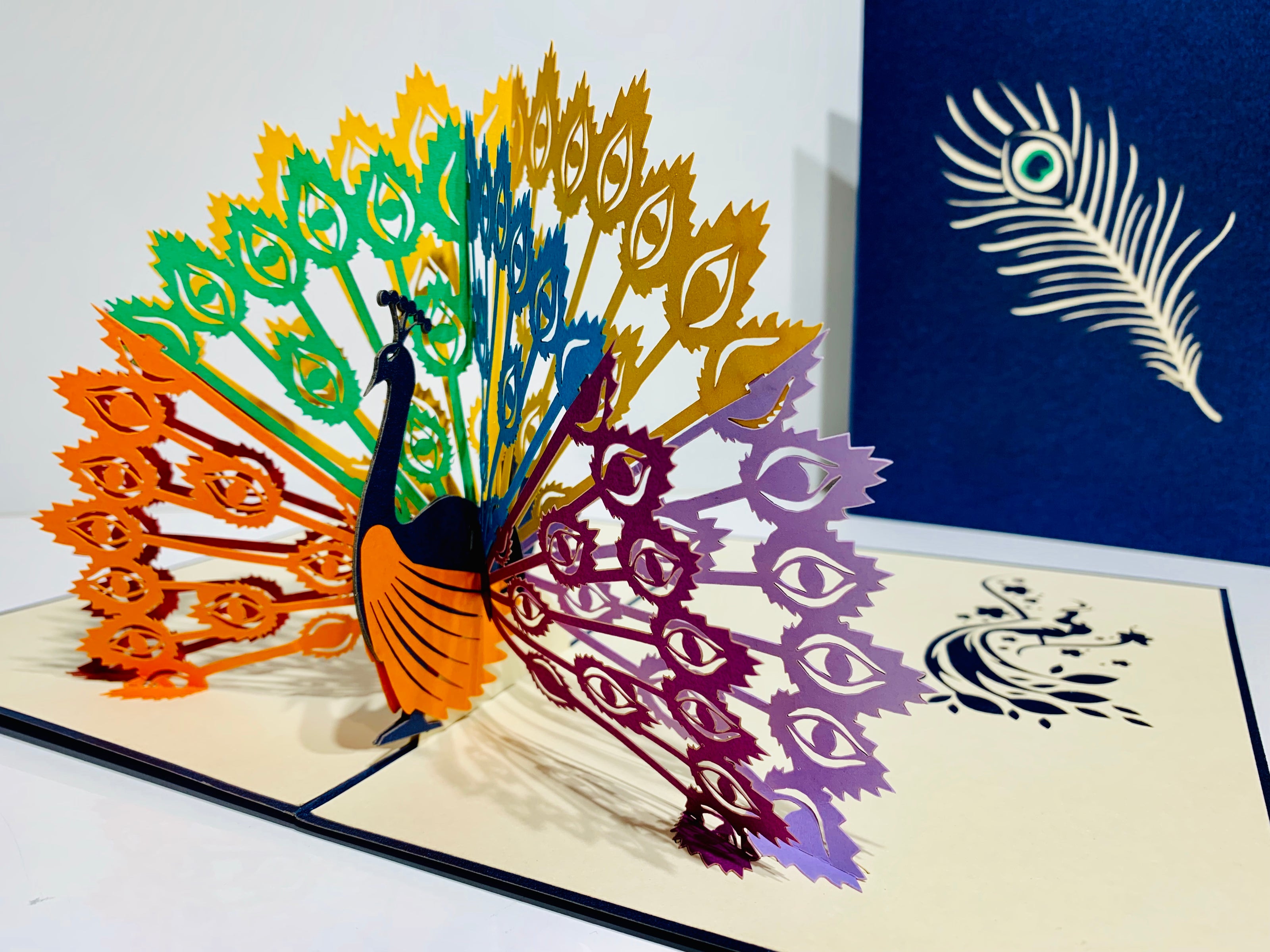Metallic Rainbow Peacock Origami Pop Cards 3D Pop Up Greeting Card Happy Birthday Thank You Handmade Best Wishes Blank Card for Any Occasion Happy Mother's Day Happy Father's Day Celebrate the Beauty Of Nature