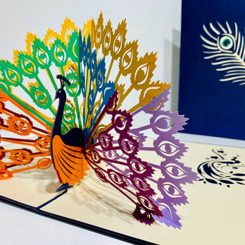 Metallic Rainbow Peacock Origami Pop Cards 3D Pop Up Greeting Card Happy Birthday Thank You Handmade Best Wishes Blank Card for Any Occasion Happy Mother's Day Happy Father's Day Celebrate the Beauty Of Nature