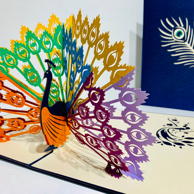 Metallic Rainbow Peacock Origami Pop Cards 3D Pop Up Greeting Card Happy Birthday Thank You Handmade Best Wishes Blank Card for Any Occasion Happy Mother's Day Happy Father's Day Celebrate the Beauty Of Nature