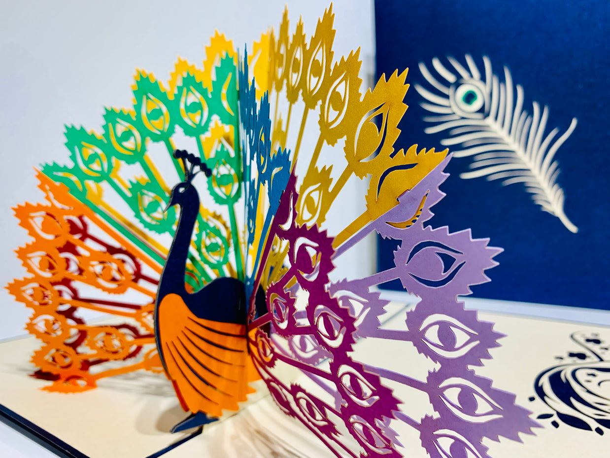 Metallic Rainbow Peacock Origami Pop Cards 3D Pop Up Greeting Card Happy Birthday Thank You Handmade Best Wishes Blank Card for Any Occasion Happy Mother's Day Happy Father's Day Celebrate the Beauty Of Nature