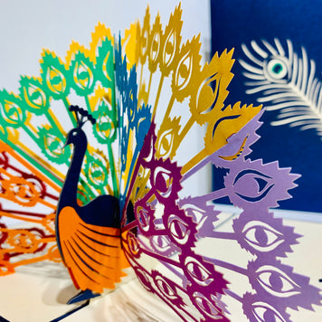 Metallic Rainbow Peacock Origami Pop Cards 3D Pop Up Greeting Card Happy Birthday Thank You Handmade Best Wishes Blank Card for Any Occasion Happy Mother's Day Happy Father's Day Celebrate the Beauty Of Nature