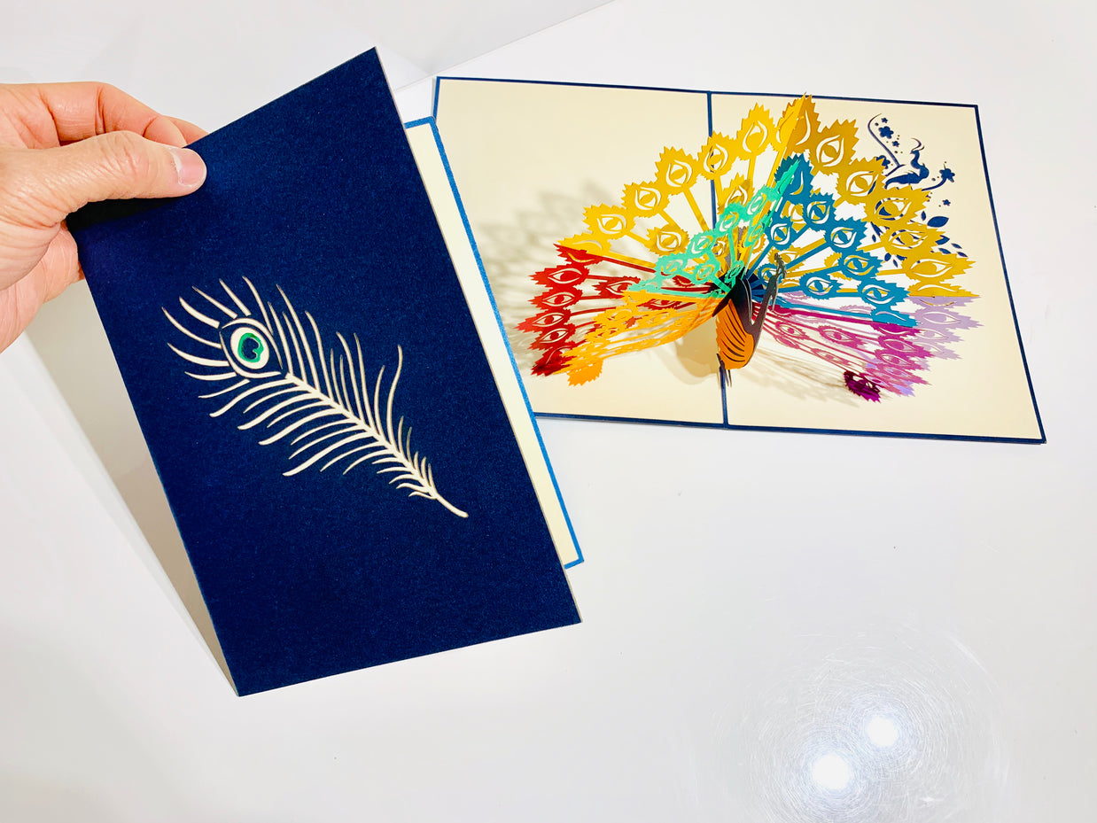 Metallic Rainbow Peacock Origami Pop Cards 3D Pop Up Greeting Card Happy Birthday Thank You Handmade Best Wishes Blank Card for Any Occasion Happy Mother's Day Happy Father's Day Celebrate the Beauty Of Nature