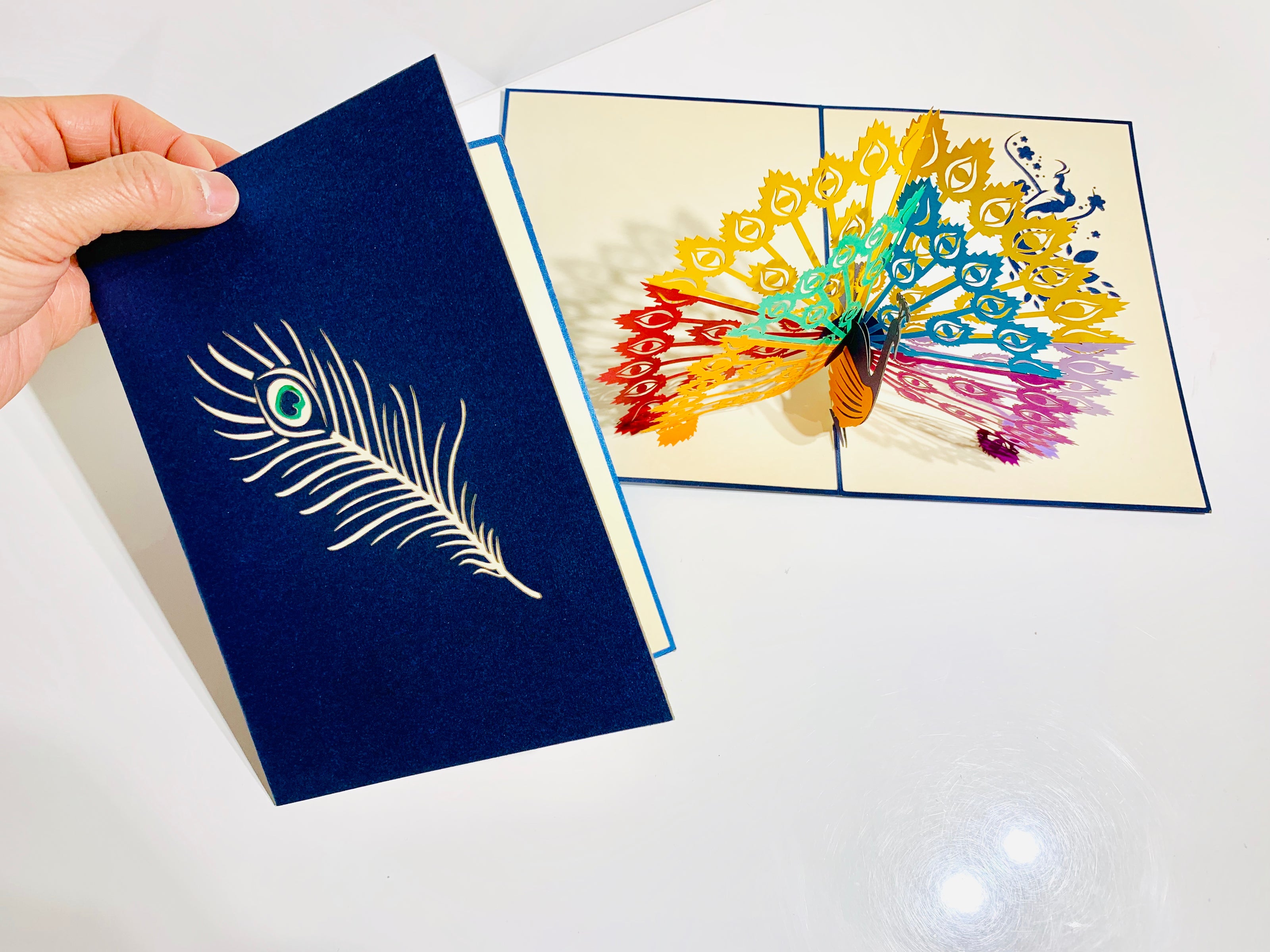 Metallic Rainbow Peacock Origami Pop Cards 3D Pop Up Greeting Card Happy Birthday Thank You Handmade Best Wishes Blank Card for Any Occasion Happy Mother's Day Happy Father's Day Celebrate the Beauty Of Nature