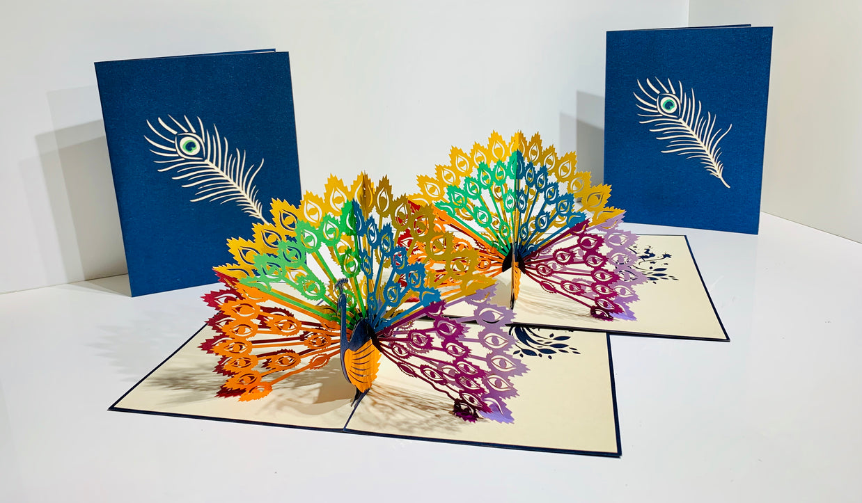 Metallic Rainbow Peacock Origami Pop Cards 3D Pop Up Greeting Card Happy Birthday Thank You Handmade Best Wishes Blank Card for Any Occasion Happy Mother's Day Happy Father's Day Celebrate the Beauty Of Nature