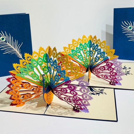 Metallic Rainbow Peacock Origami Pop Cards 3D Pop Up Greeting Card Happy Birthday Thank You Handmade Best Wishes Blank Card for Any Occasion Happy Mother's Day Happy Father's Day Celebrate the Beauty Of Nature