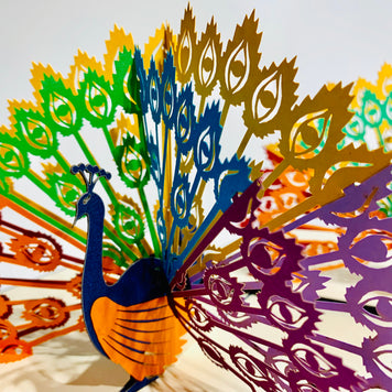Metallic Rainbow Peacock Origami Pop Cards 3D Pop Up Greeting Card Happy Birthday Thank You Handmade Best Wishes Blank Card for Any Occasion Happy Mother's Day Happy Father's Day Celebrate the Beauty Of Nature