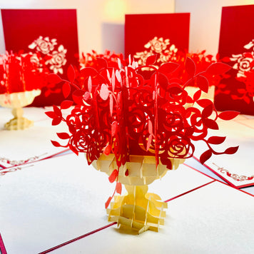 Red Rose Bouquet Flower Origami Pop Cards 3D Pop Up Greeting Card Happy Birthday Thank You Handmade Gift Thinking of You Blank Card for Any Occasion Happy Mother's Day Happy Father's Australiana Celebrate Romantic and Joyful Moments