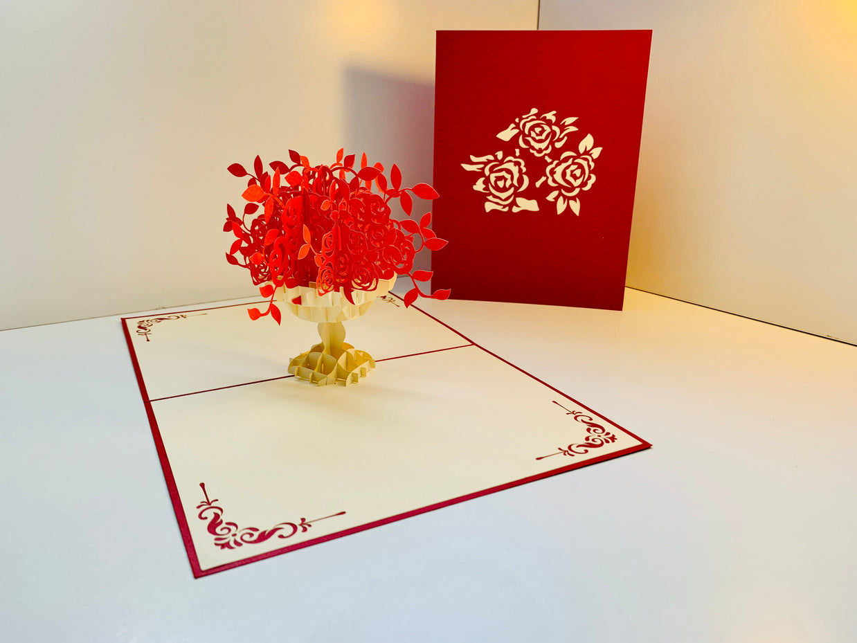 Red Rose Bouquet Flower Origami Pop Cards 3D Pop Up Greeting Card Happy Birthday Thank You Handmade Gift Thinking of You Blank Card for Any Occasion Happy Mother's Day Happy Father's Australiana Celebrate Romantic and Joyful Moments
