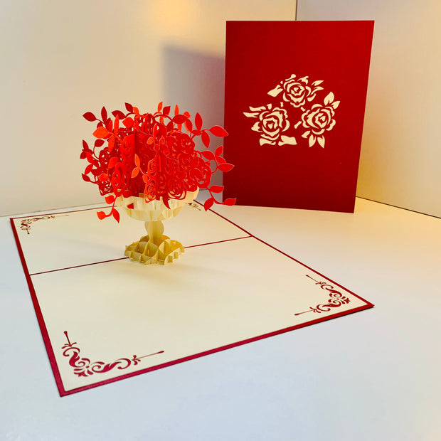 Red Rose Bouquet Flower Origami Pop Cards 3D Pop Up Greeting Card Happy Birthday Thank You Handmade Gift Thinking of You Blank Card for Any Occasion Happy Mother's Day Happy Father's Australiana Celebrate Romantic and Joyful Moments