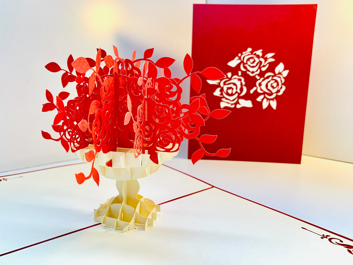 Red Rose Bouquet Flower Origami Pop Cards 3D Pop Up Greeting Card Happy Birthday Thank You Handmade Gift Thinking of You Blank Card for Any Occasion Happy Mother's Day Happy Father's Australiana Celebrate Romantic and Joyful Moments