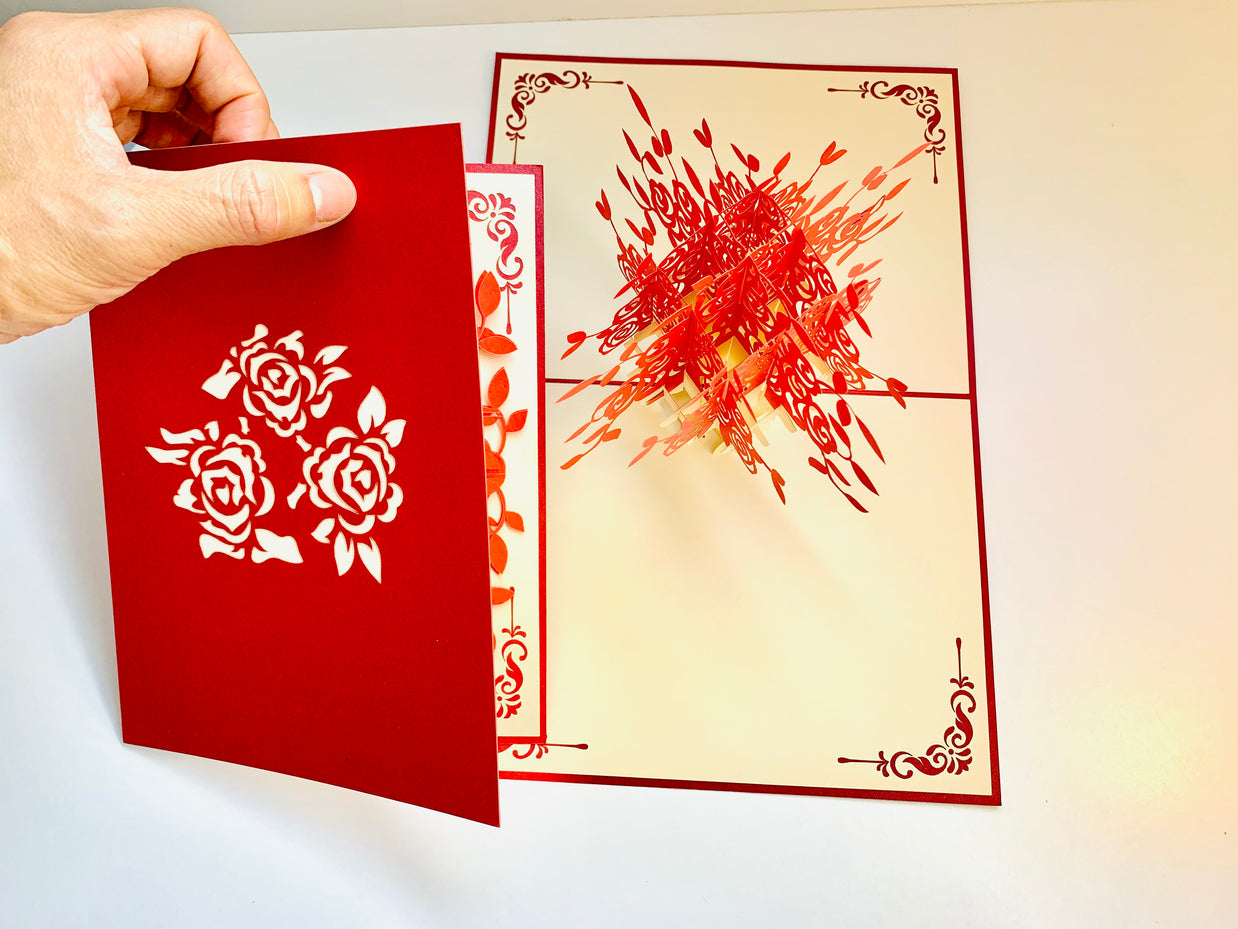 Red Rose Bouquet Flower Origami Pop Cards 3D Pop Up Greeting Card Happy Birthday Thank You Handmade Gift Thinking of You Blank Card for Any Occasion Happy Mother's Day Happy Father's Australiana Celebrate Romantic and Joyful Moments