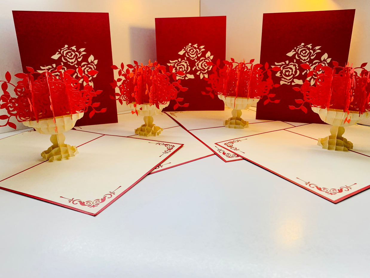 Red Rose Bouquet Flower Origami Pop Cards 3D Pop Up Greeting Card Happy Birthday Thank You Handmade Gift Thinking of You Blank Card for Any Occasion Happy Mother's Day Happy Father's Australiana Celebrate Romantic and Joyful Moments