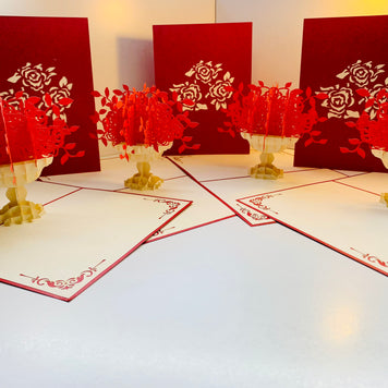 Red Rose Bouquet Flower Origami Pop Cards 3D Pop Up Greeting Card Happy Birthday Thank You Handmade Gift Thinking of You Blank Card for Any Occasion Happy Mother's Day Happy Father's Australiana Celebrate Romantic and Joyful Moments