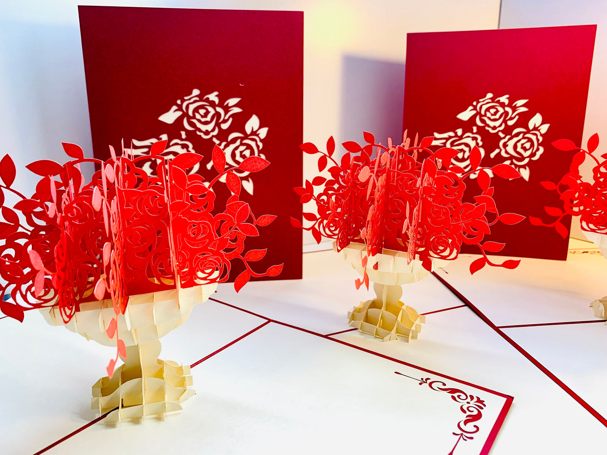 Red Rose Bouquet Flower Origami Pop Cards 3D Pop Up Greeting Card Happy Birthday Thank You Handmade Gift Thinking of You Blank Card for Any Occasion Happy Mother's Day Happy Father's Australiana Celebrate Romantic and Joyful Moments
