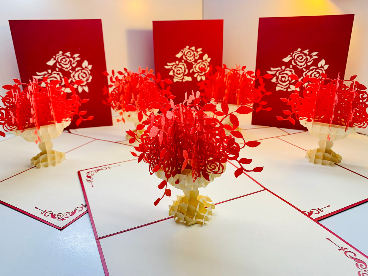Red Rose Bouquet Flower Origami Pop Cards 3D Pop Up Greeting Card Happy Birthday Thank You Handmade Gift Thinking of You Blank Card for Any Occasion Happy Mother's Day Happy Father's Australiana Celebrate Romantic and Joyful Moments