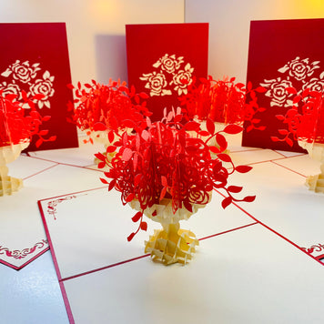 Red Rose Bouquet Flower Origami Pop Cards 3D Pop Up Greeting Card Happy Birthday Thank You Handmade Gift Thinking of You Blank Card for Any Occasion Happy Mother's Day Happy Father's Australiana Celebrate Romantic and Joyful Moments