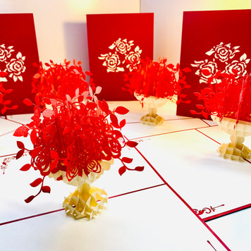 Red Rose Bouquet Flower Origami Pop Cards 3D Pop Up Greeting Card Happy Birthday Thank You Handmade Gift Thinking of You Blank Card for Any Occasion Happy Mother's Day Happy Father's Australiana Celebrate Romantic and Joyful Moments