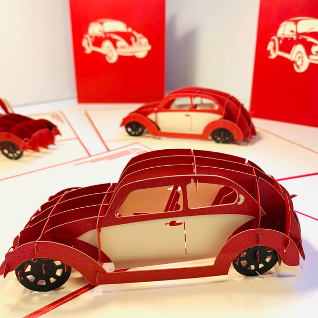 Metallic Red Vintage Car VW - Perfect for Happy Father's Day Origami Pop Cards 3D Pop Up Greeting Card Celebrate Happy Birthday Thank You Handmade Best Wishes Gift Thinking of You Blank Card for Any Occasion Happy Mother's Day Australiana