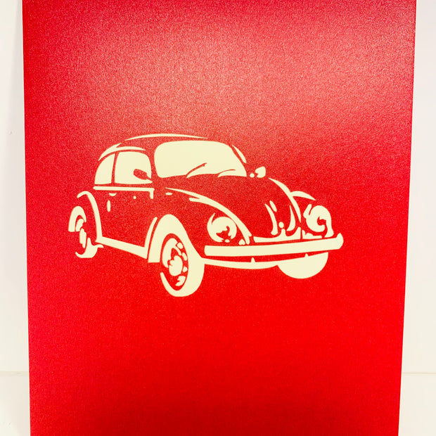 Metallic Red Vintage Car VW - Perfect for Happy Father's Day Origami Pop Cards 3D Pop Up Greeting Card Celebrate Happy Birthday Thank You Handmade Best Wishes Gift Thinking of You Blank Card for Any Occasion Happy Mother's Day Australiana